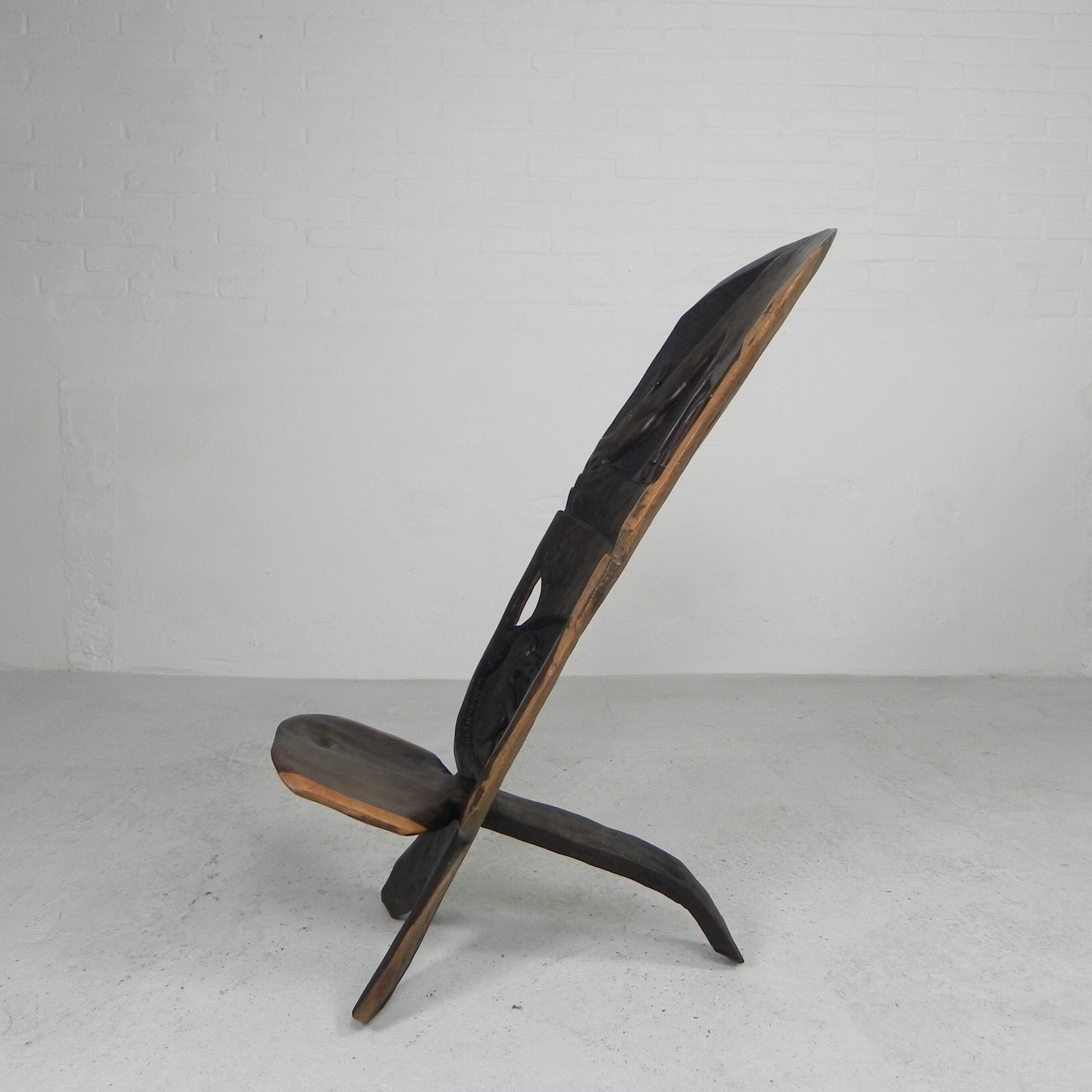 Solid ebony Makonde Palaver chair, 1970s