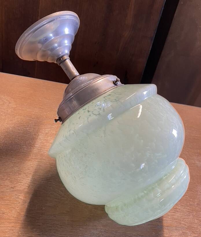 Art Deco hanging globe, Clichy glass, pale green, early 20th century.