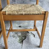Set of 4 straw chairs in light wood - design 1970