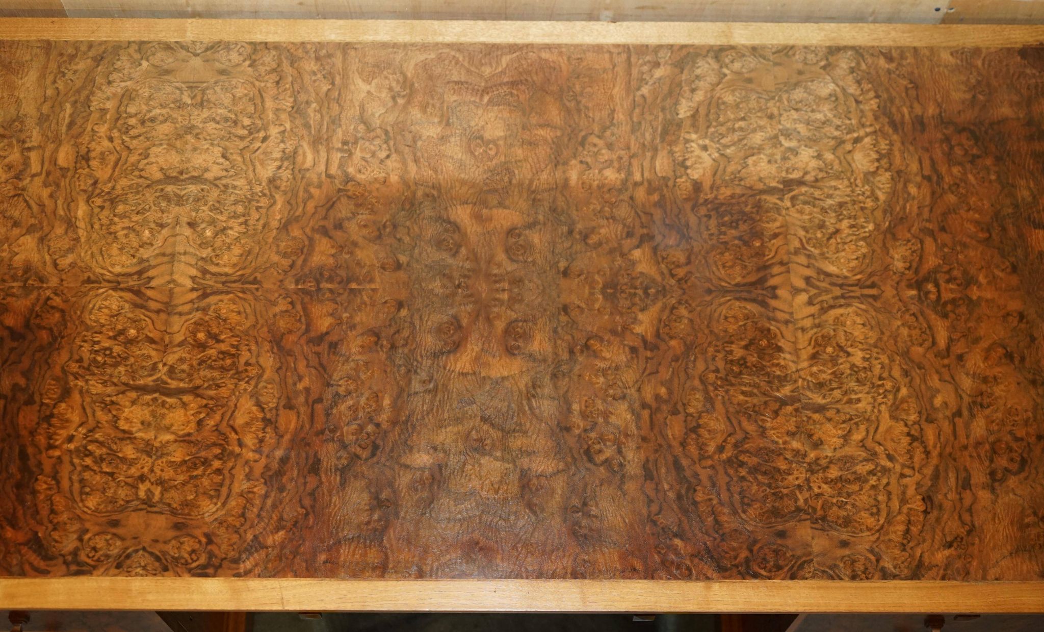 David Linley Burr walnut chest of drawers for light restoration.