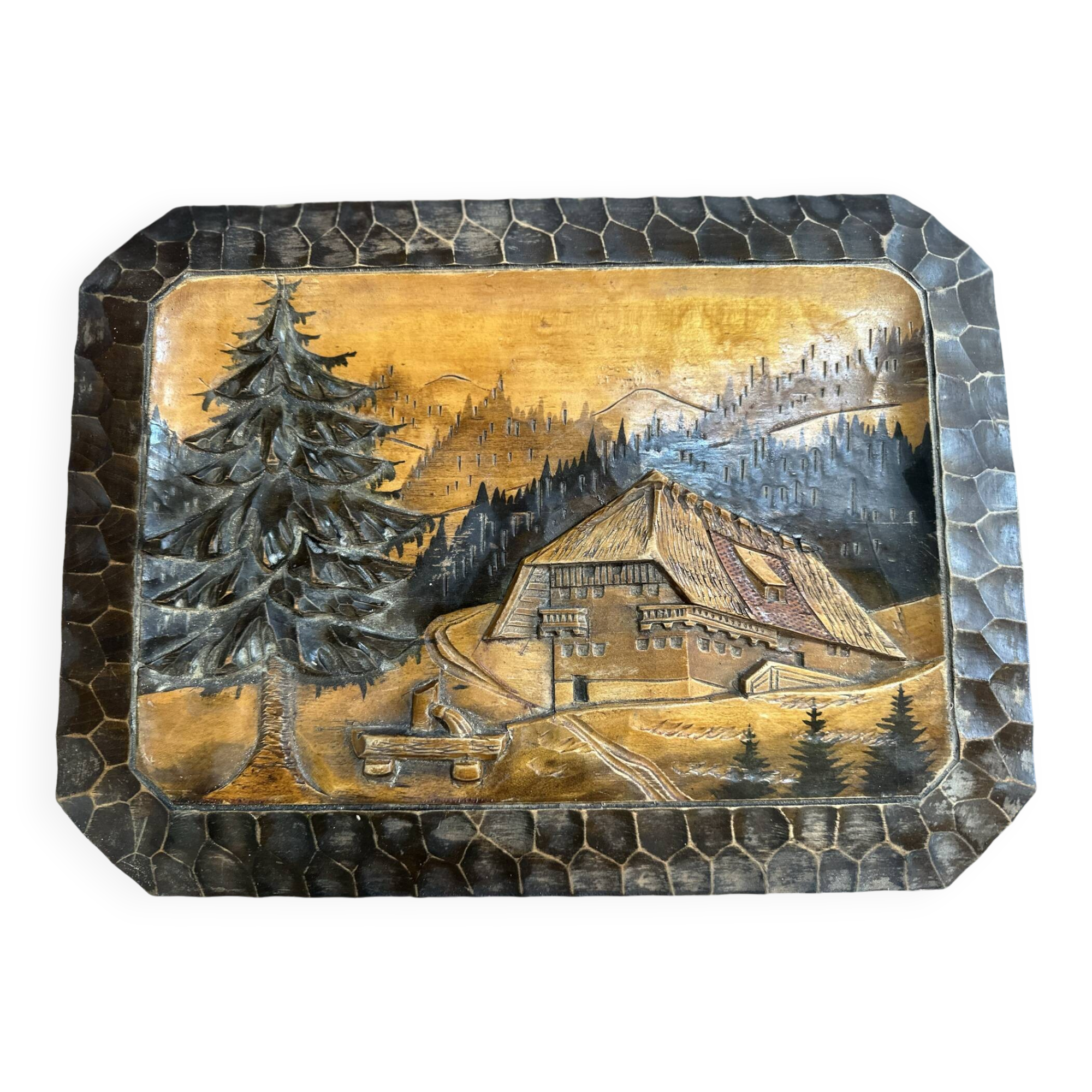 Carved wooden wall panel Black Forest Chalet mountain Switzerland Germany