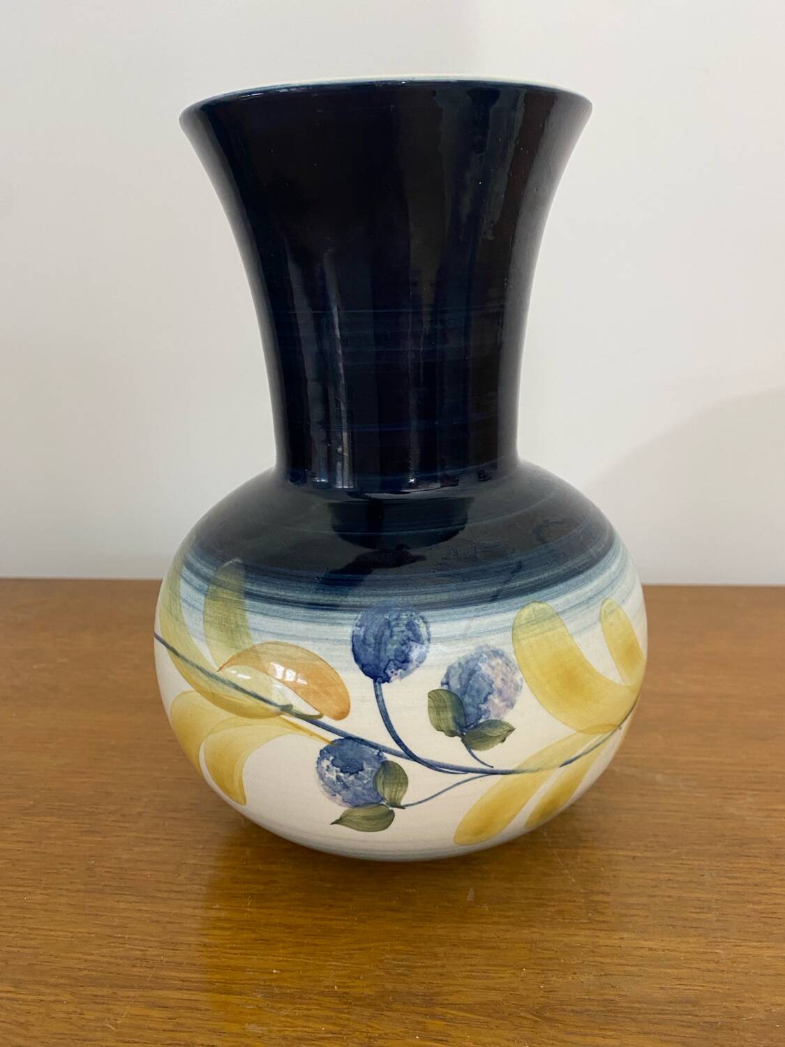 Antique vase jersey pottery ceramic white & black + vintage flower decor