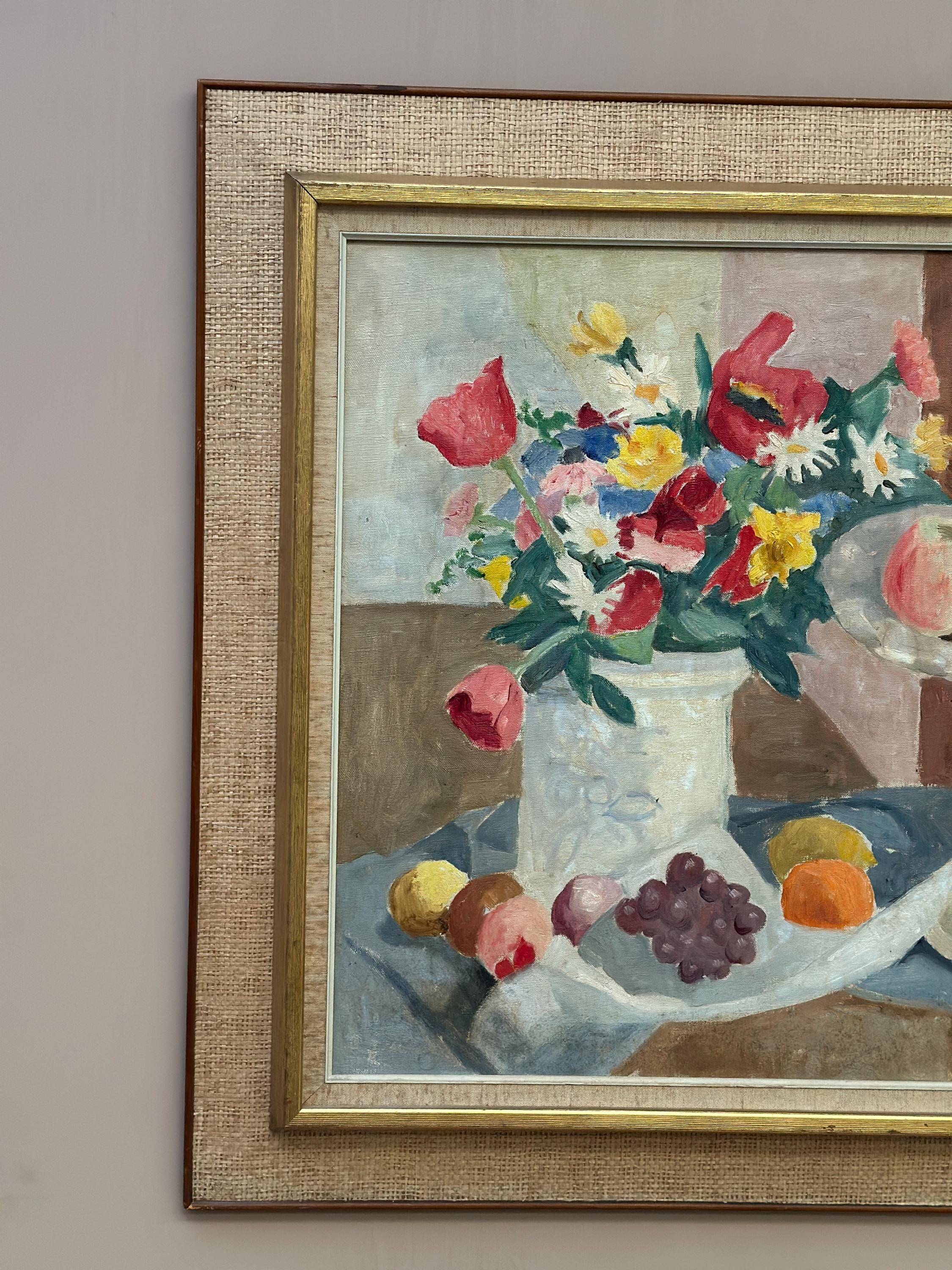 Original Swedish Oil on Canvas – "Flowers and Fruit by Ellis Wallin"