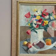 Original Swedish Oil on Canvas – "Flowers and Fruit by Ellis Wallin"