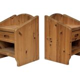 Vintage set of two pine wood bedside tables