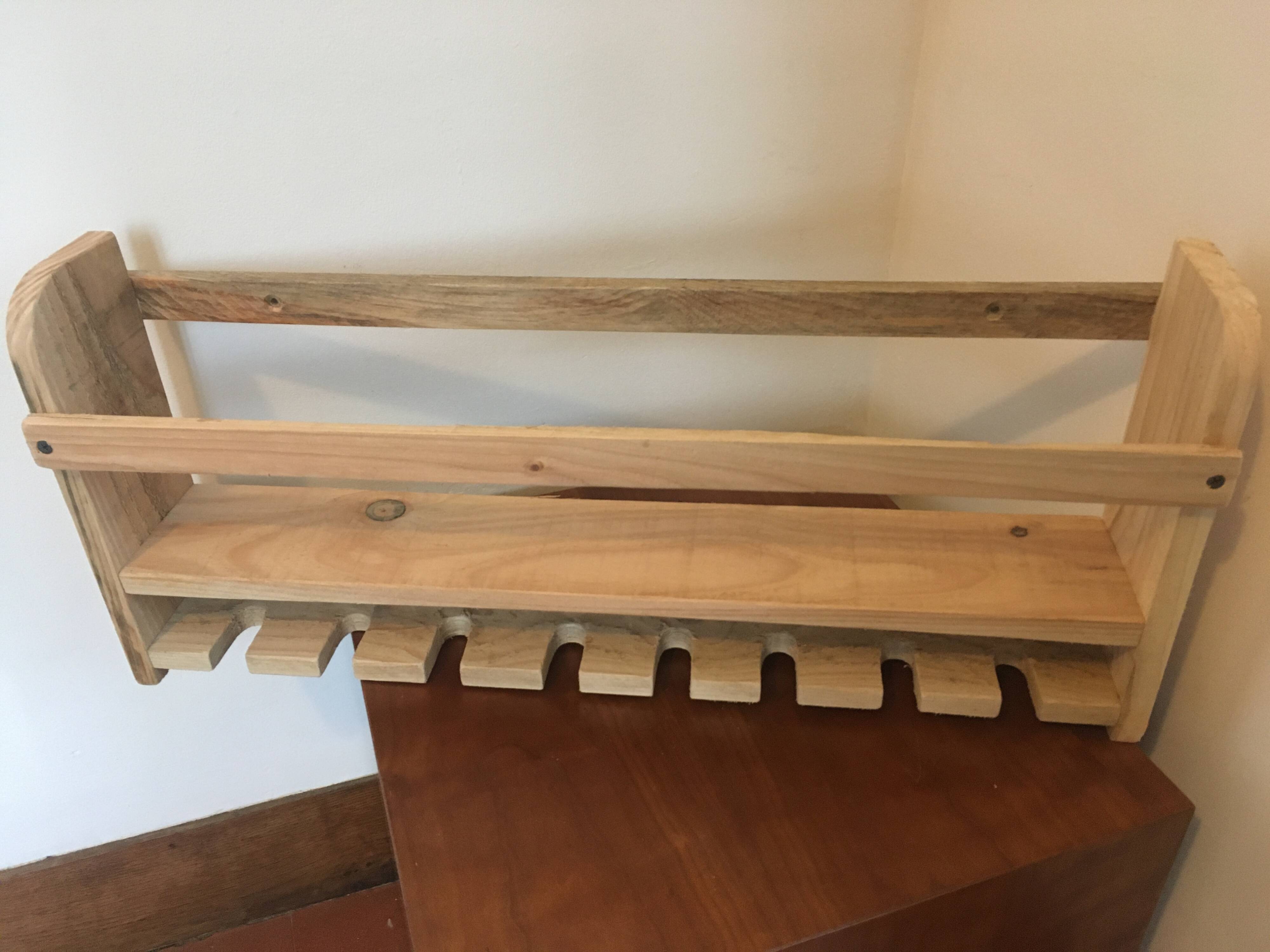 bottle shelf, recycled wooden glasses