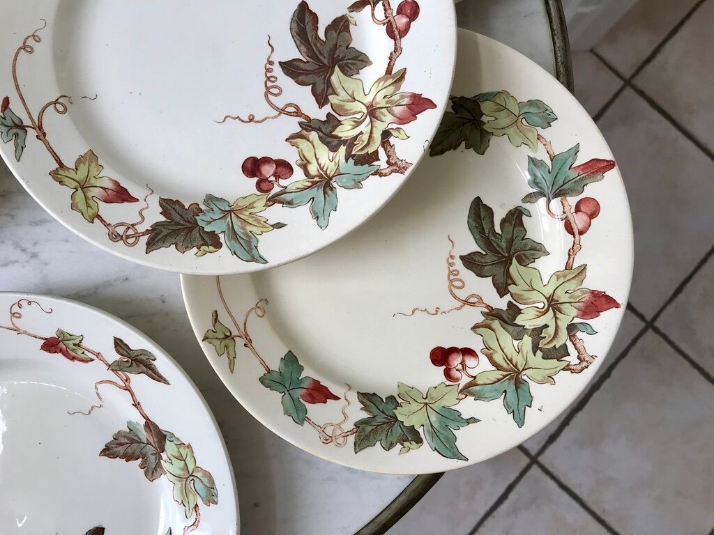 set of 8 dessert plates Terre de Fer Lunéville model Lier XIXth