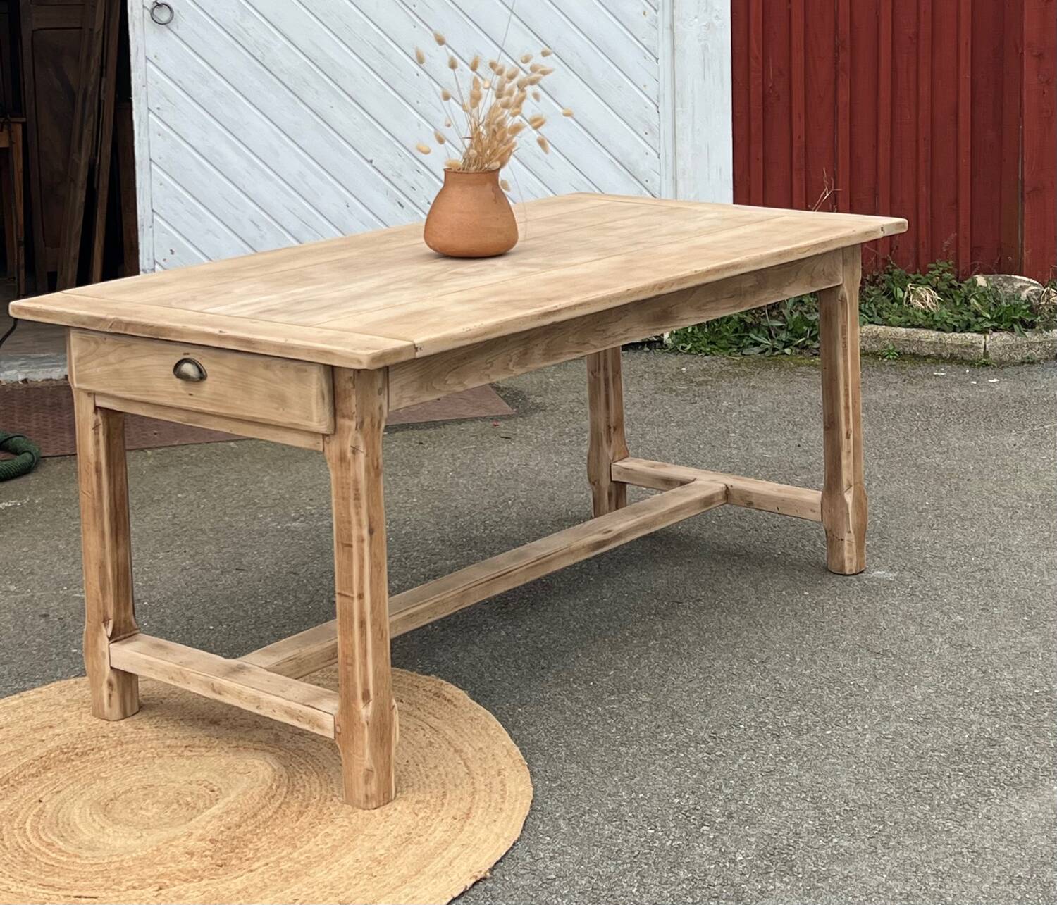 Antique farmhouse table in raw solid oak