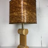 Midcentury Italian sculptural large table lamp with wood veneer shade