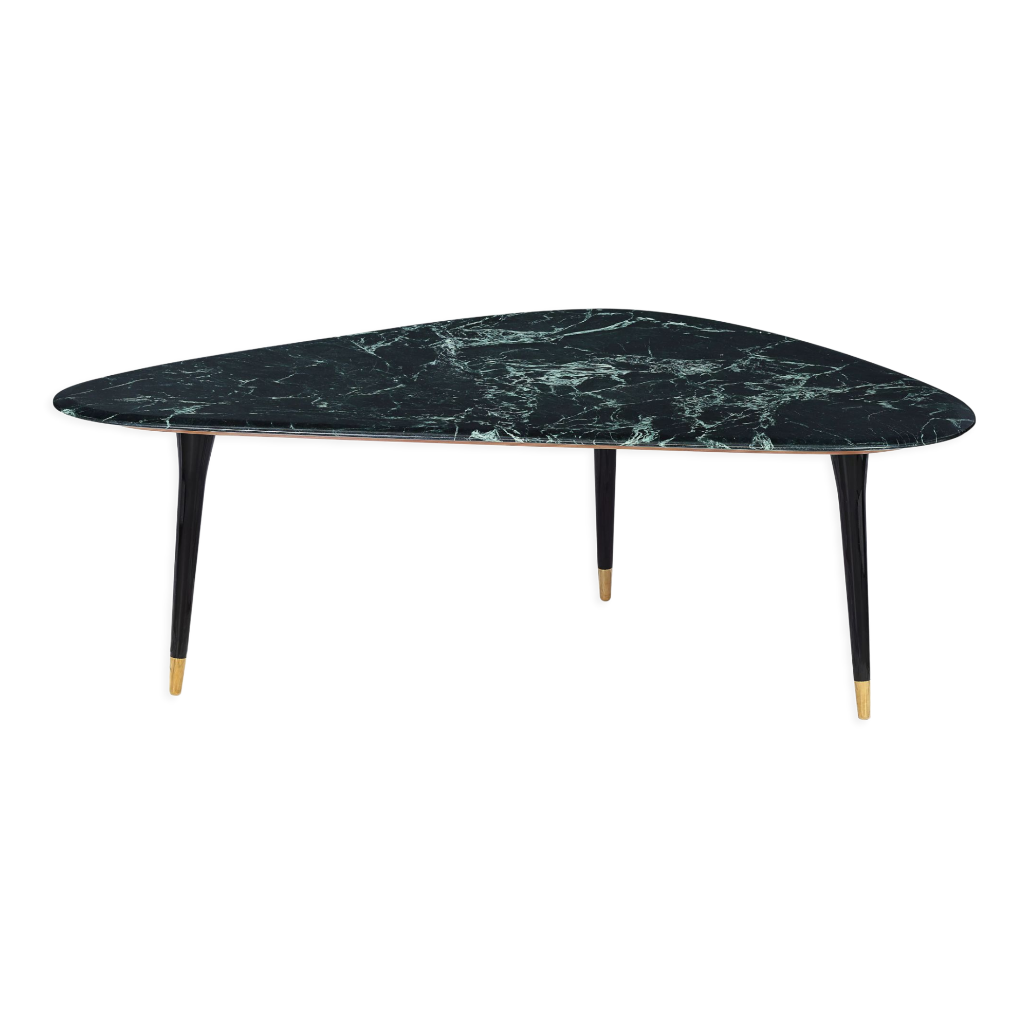 Coffee table marble top green feet black lacquer and brass