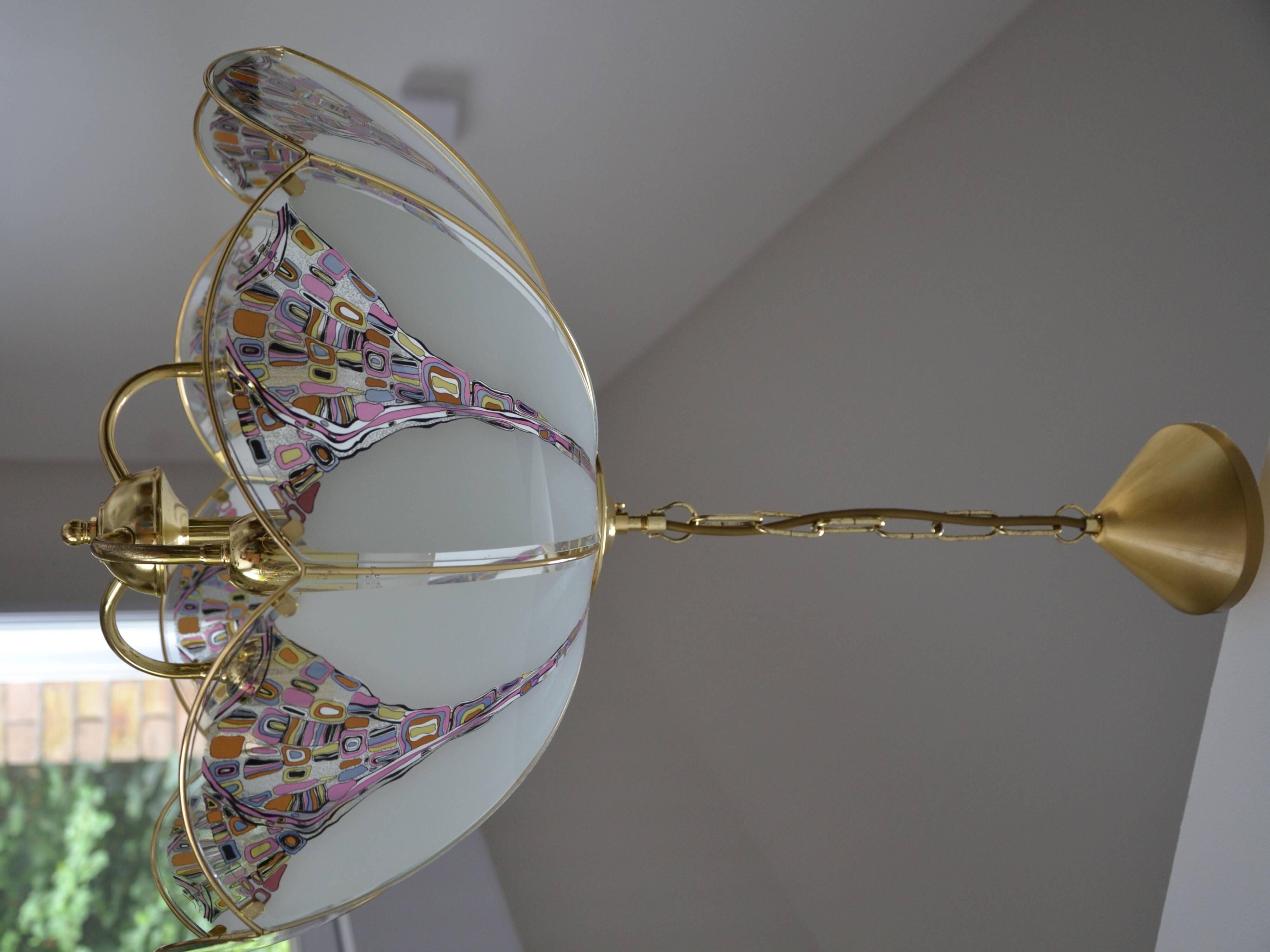Suspension/lustre verre et laiton des années 80