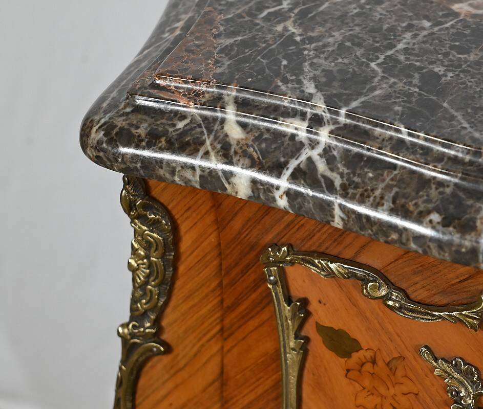 Pair of Bedside Tables in Rosewood and Marquetry, Louis XV style – Mid 20th century