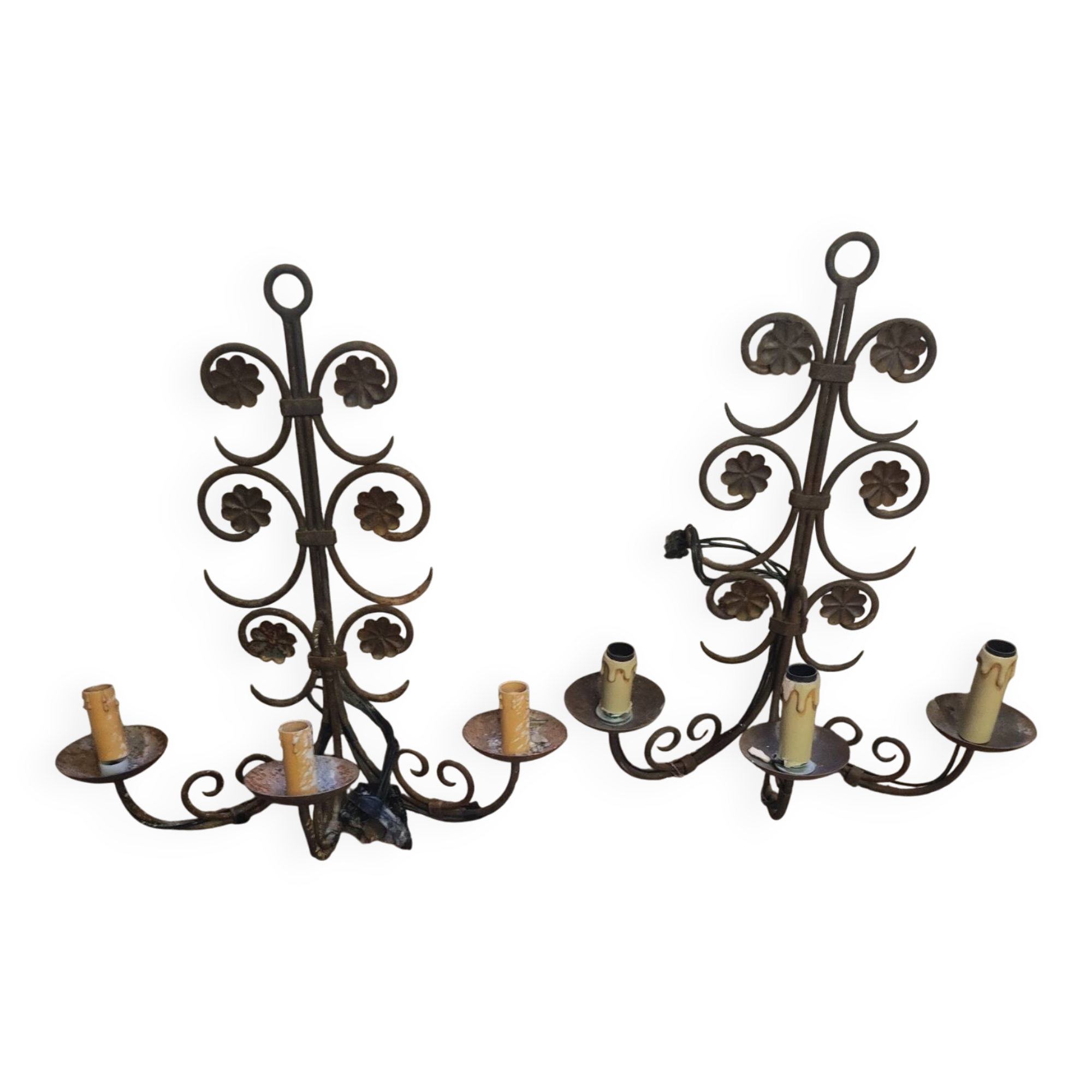 Pair of wrought iron wall lights