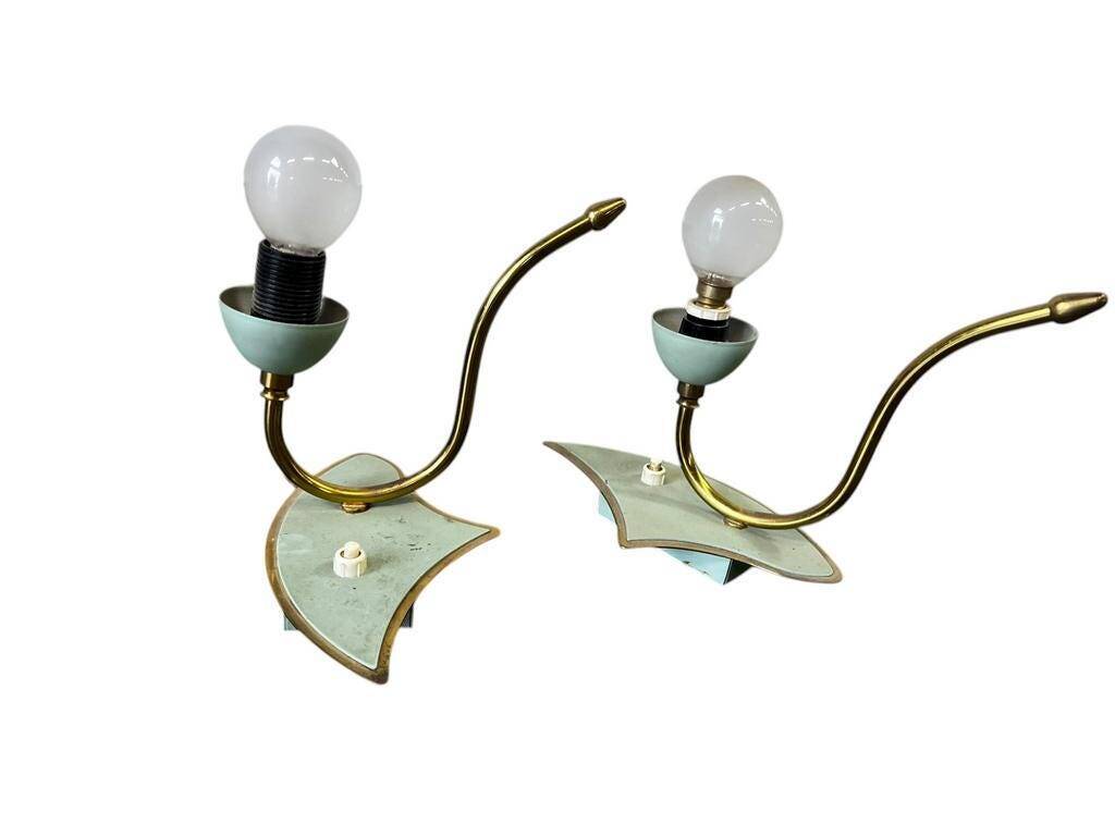 Set of 2 vintage rockabilly table lamps in mint green