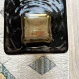 Rectangular smoked glass vase design in retro vintage Murano spirit