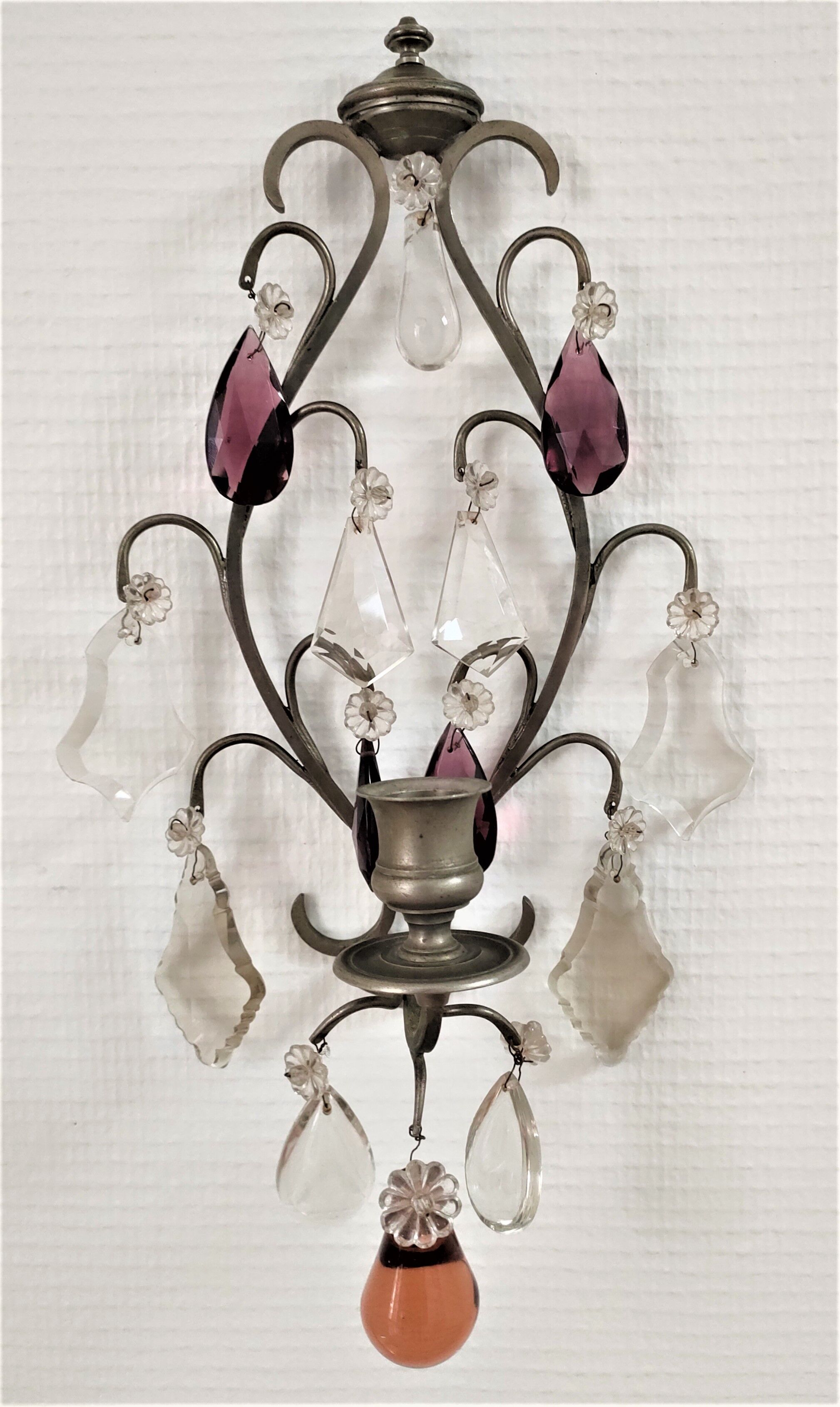 Metal wall candle holder with glass tassels