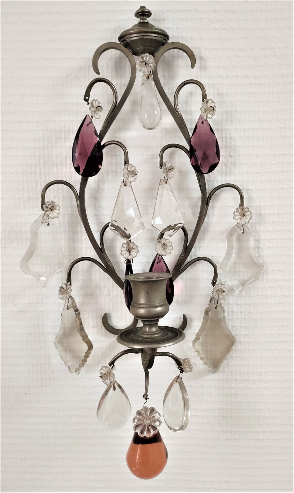 Metal wall candle holder with glass tassels