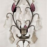 Metal wall candle holder with glass tassels