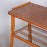 Restored Bauhaus Console Table, Oak and Glass, Refreshed Polish, Czechia, 1950s