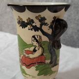 Hendaye Gaitaud: vase with Basque decoration signed under the heel