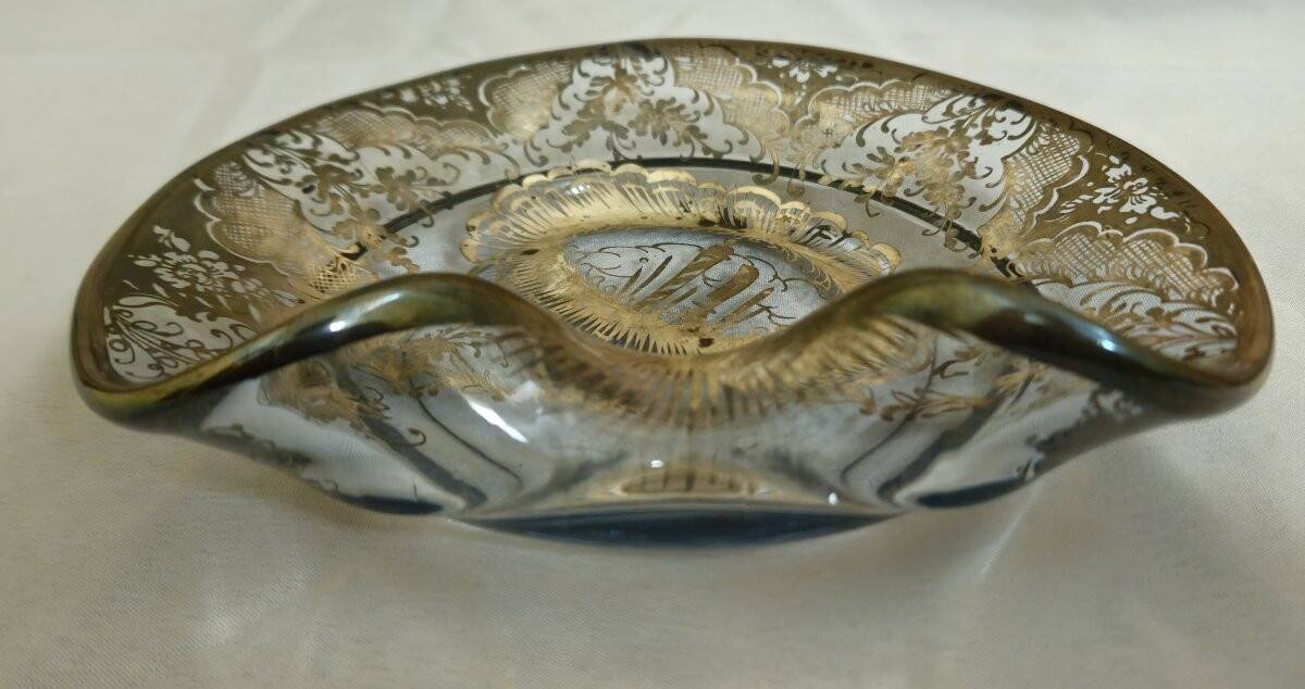 Service ancien en verre argenté – 7 pièces – Venise – décor gravé