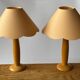 2 vintage wooden and fabric bedside lamps