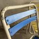 Vintage white metal and lacquered wood garden chairs from the 1970s — set of 3, multicoloured slats.