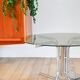 Round coffee table in smoked glass and chrome, star base, design, 1970.