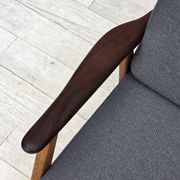 1970s, pair of Danish armchairs, reupholstered, furniture wool, teak, oak.