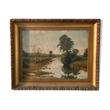 Paysage de campagne huile sur toile de l'école française 20ème siècle