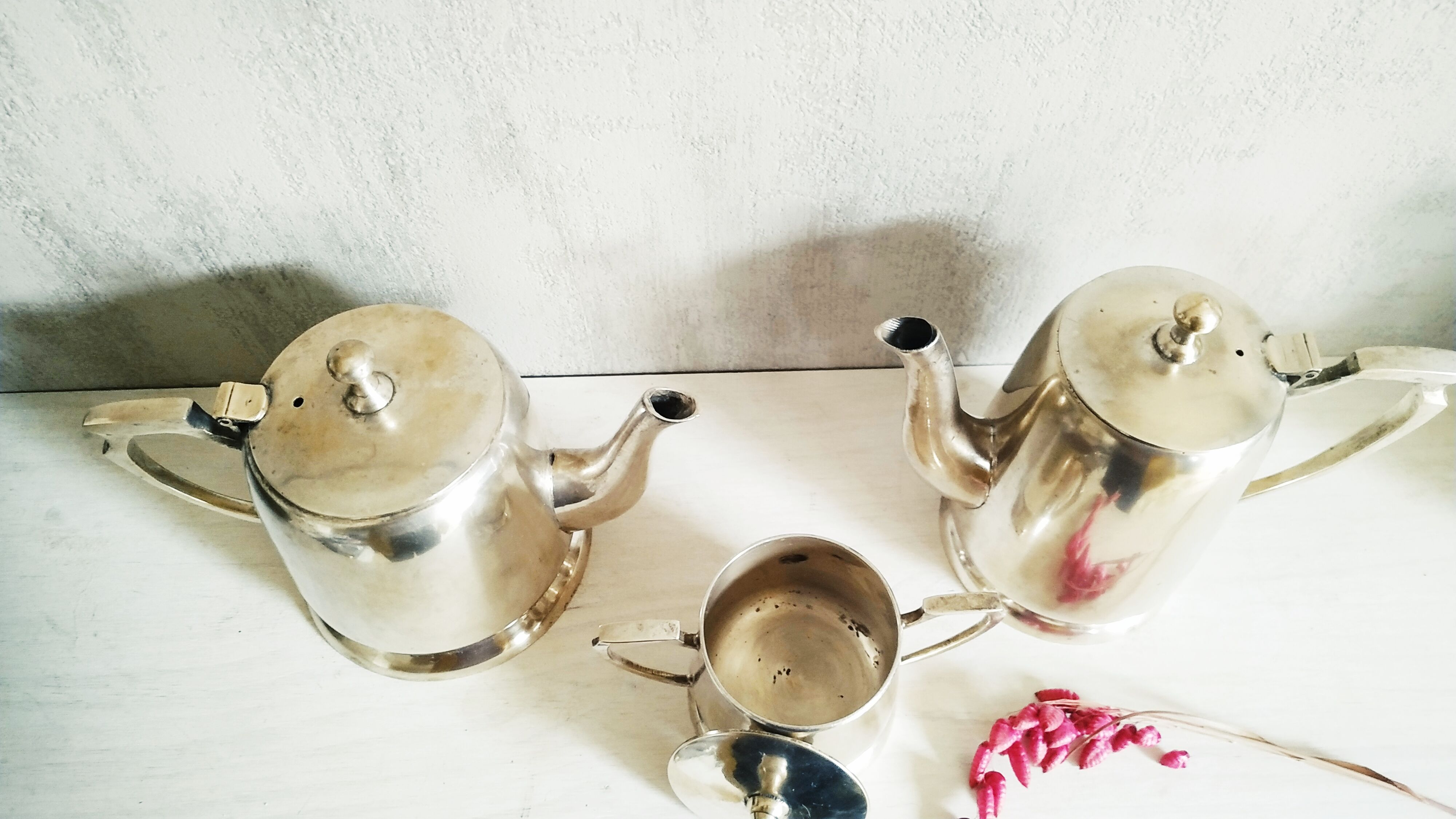 Coffee pot, teapot, sugar bowl and art deco milk pot