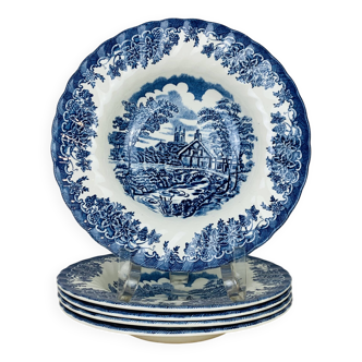 5 assiettes creuses terre de fer anglaise Myott The Brook, ironstone