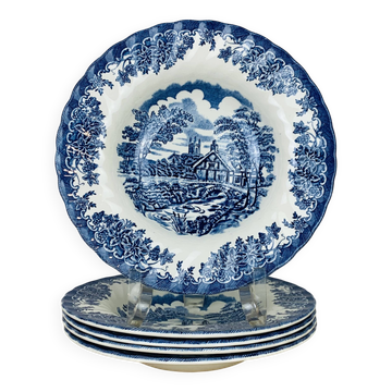5 assiettes creuses terre de fer anglaise Myott The Brook, ironstone