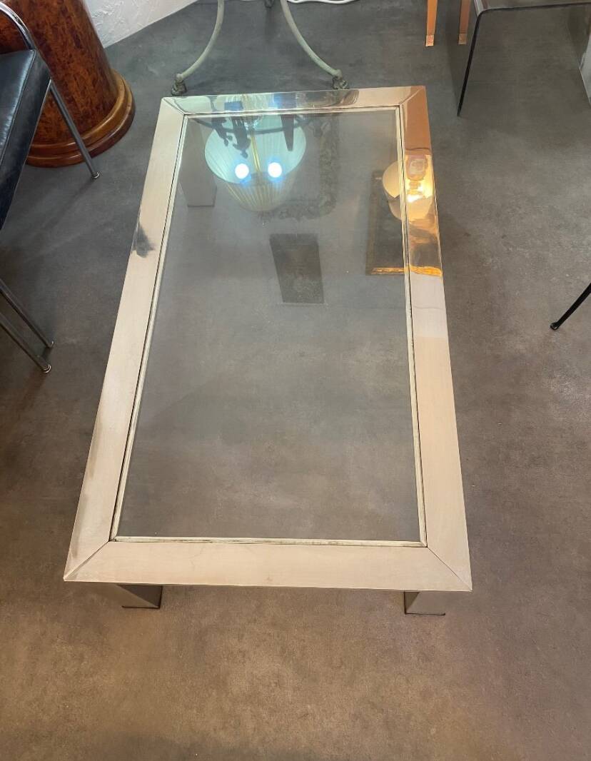 Coffee table - steel and glass - france - 1970 - 20th century
