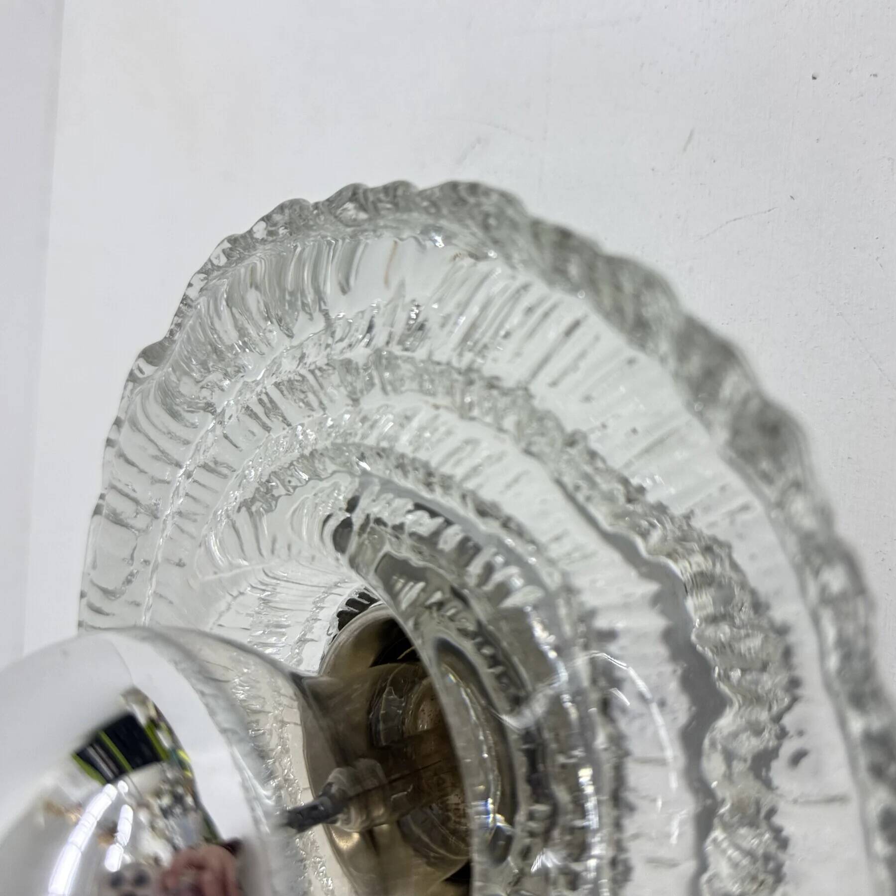 Thick structured ice glass wall light flush mount by Peill & Putzler, 1970s