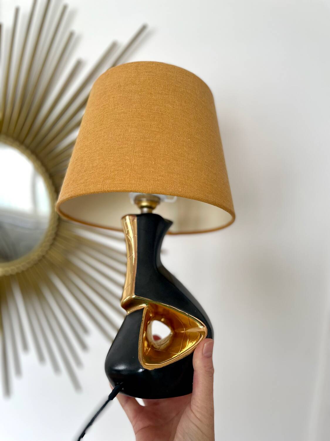Vintage 50s black and gold ceramic lamp