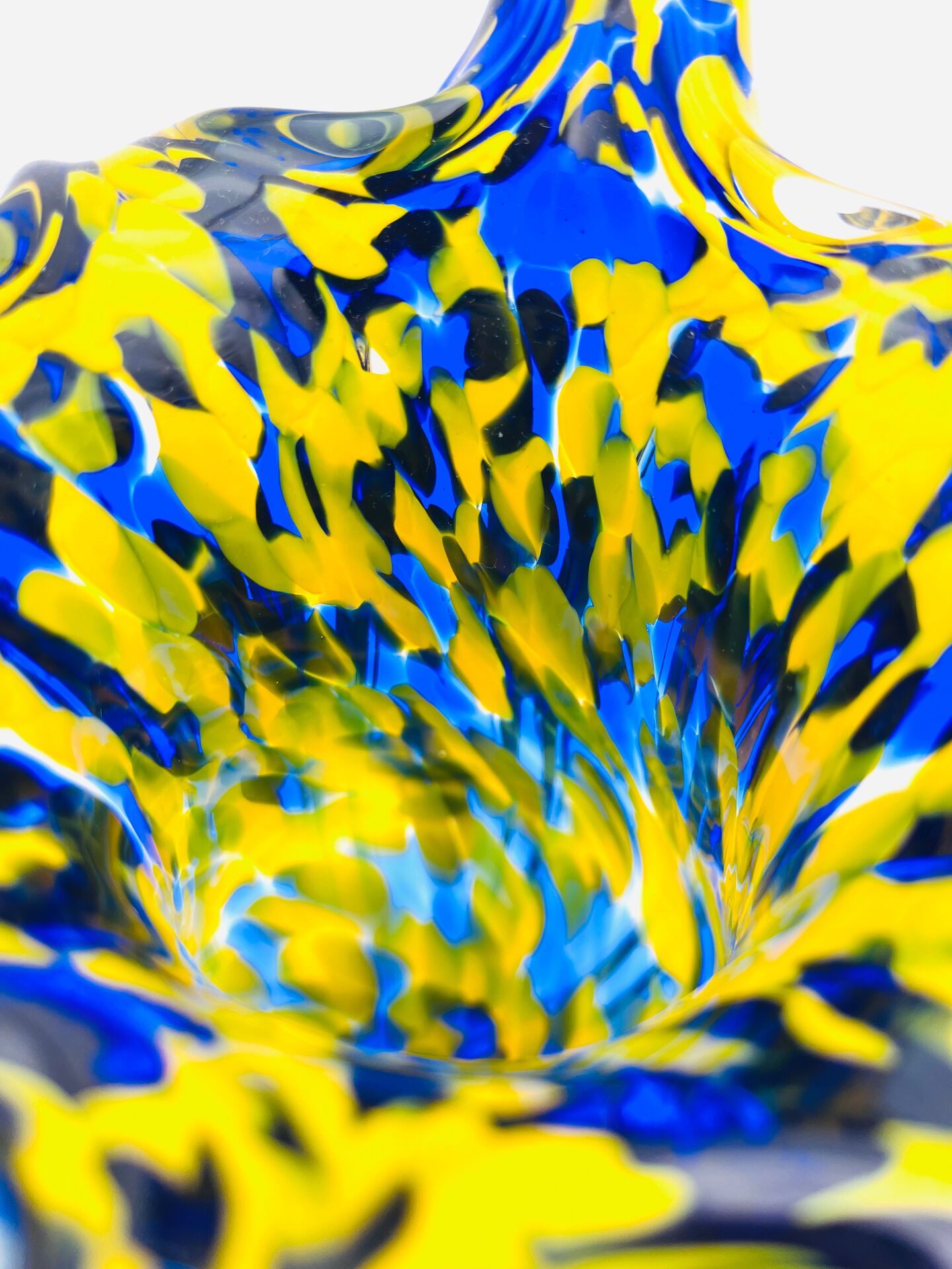 Vase Josef Hospodka Chřibská Macchia Blue Yellow Bohemian Glass 60s