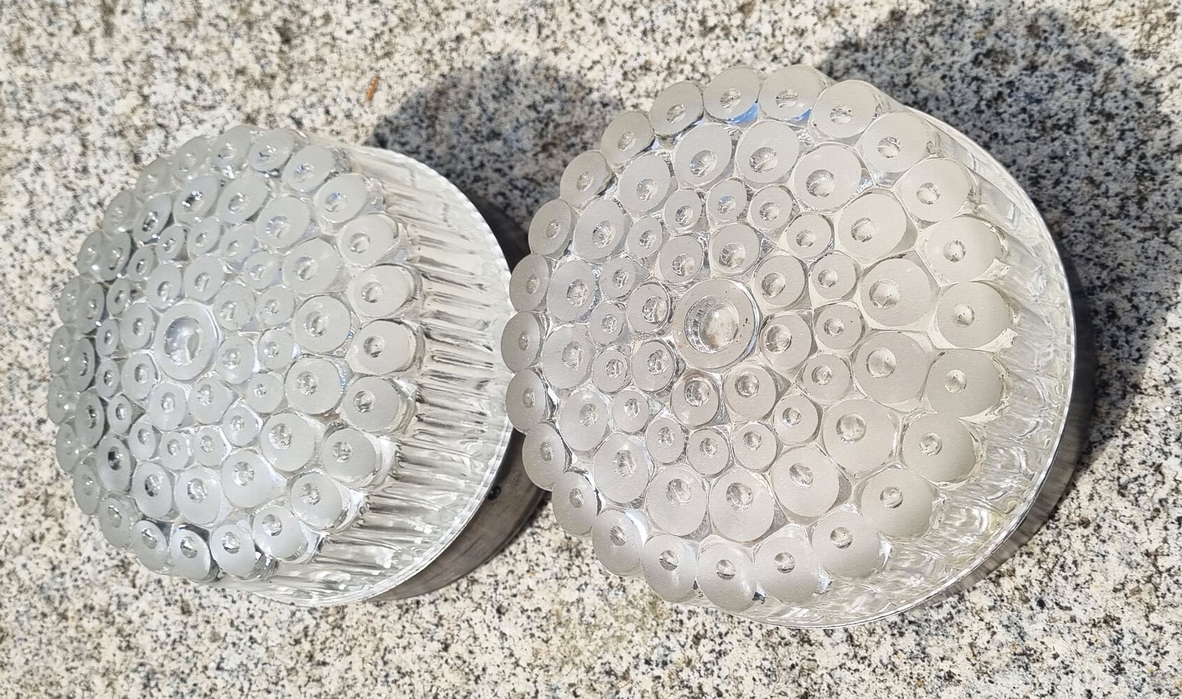 Pair of aluminum and glass wall lights, vintage 50s