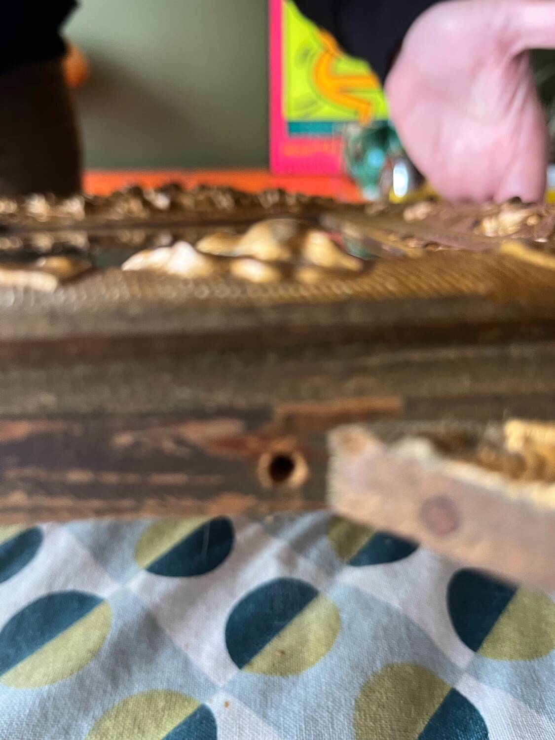 Golden trumeau mirror for fireplace, late 19th century, with sculpted pediment.