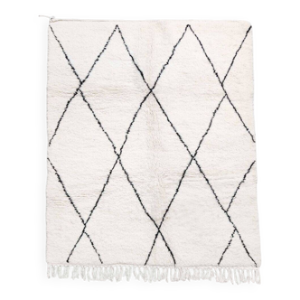 Authentique tapis berbère marocain Beni Ouarain à losanges noir 2,01x1,59m