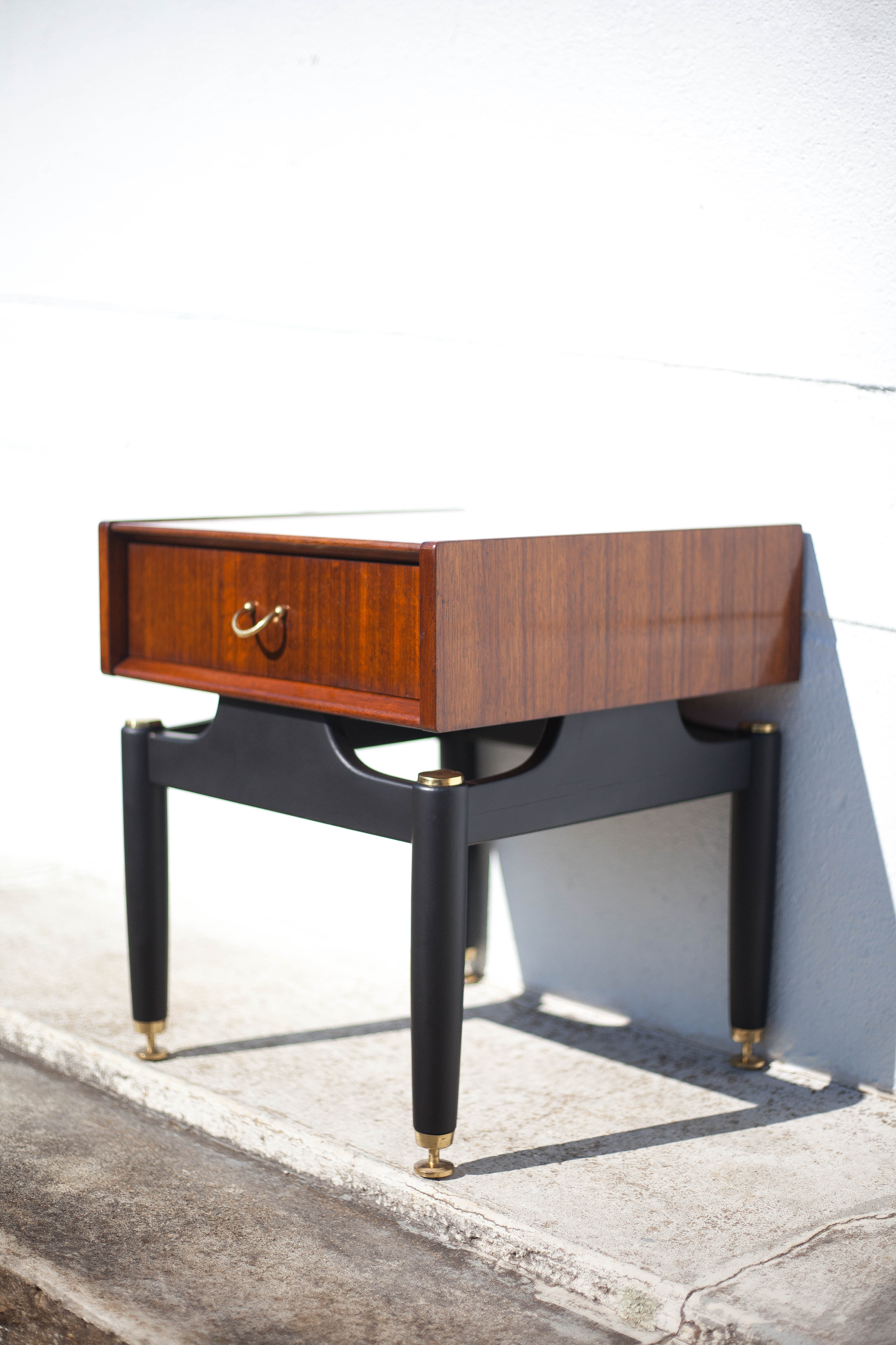 G-Plan bedside table in vintage wood and brass