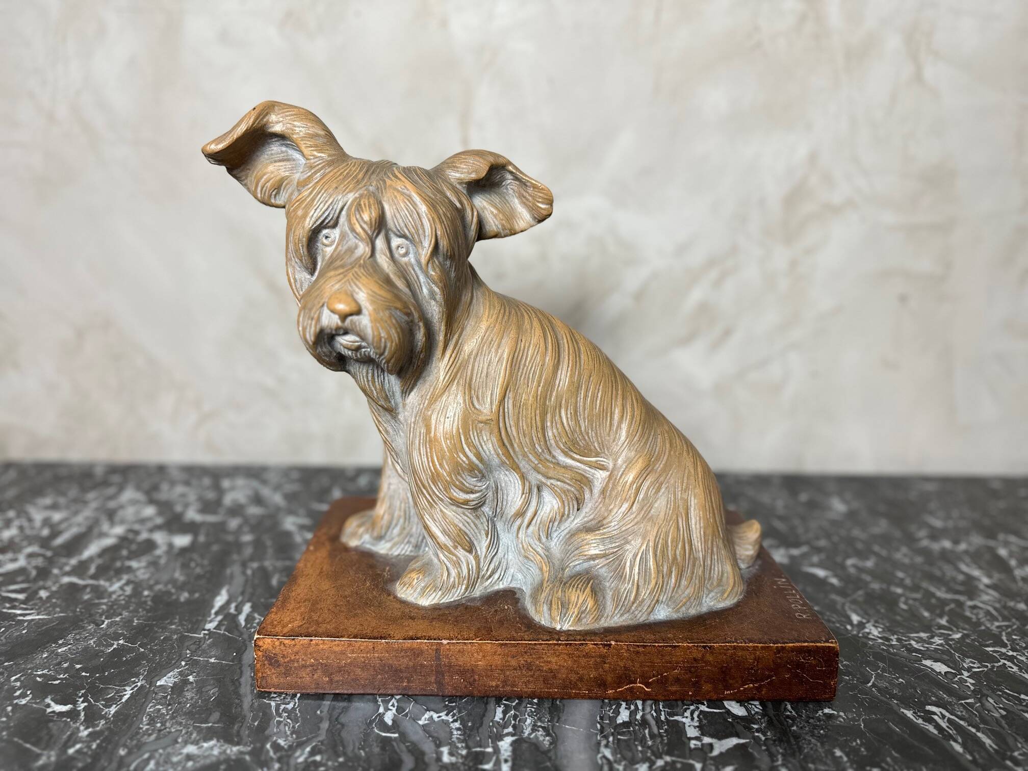 Terracotta dog signed R. Pollin