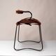 Stool height chair / table c. Backrest Aged Silver Steel and Navy Blue Leather