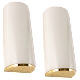 Pair of large opaline glass wall lights in brass designed by Limburg, Germany.