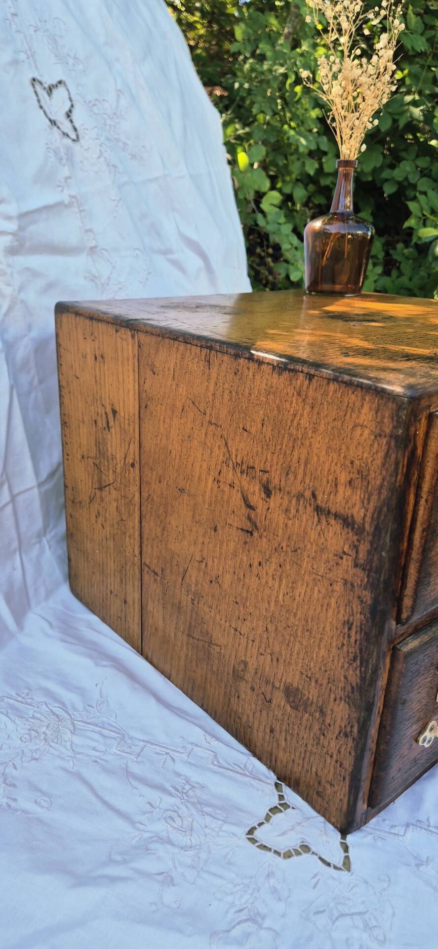 Workshop furniture made of oak and brass.