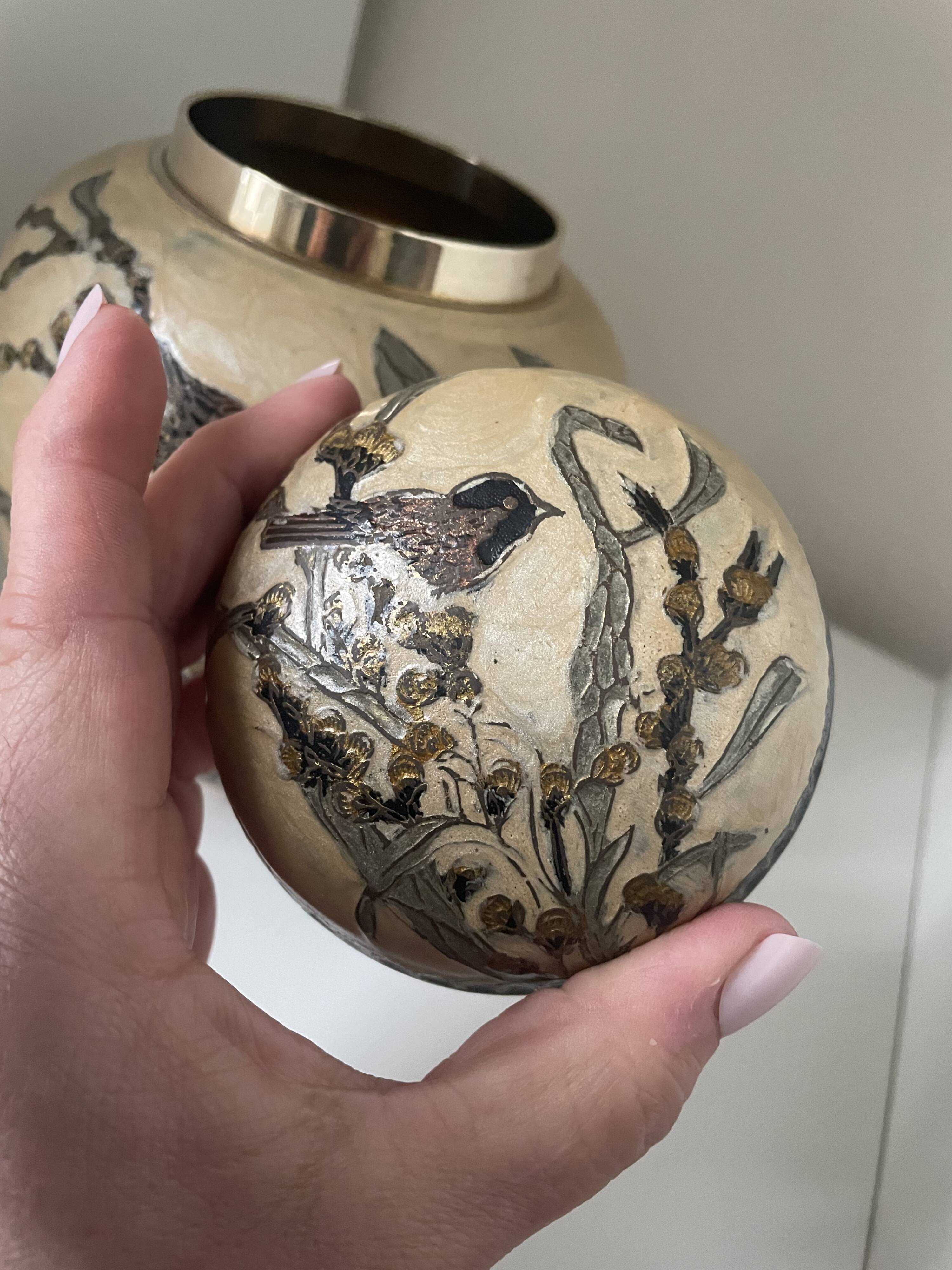 Enameled brass lidded pot