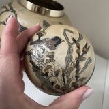 Enameled brass lidded pot