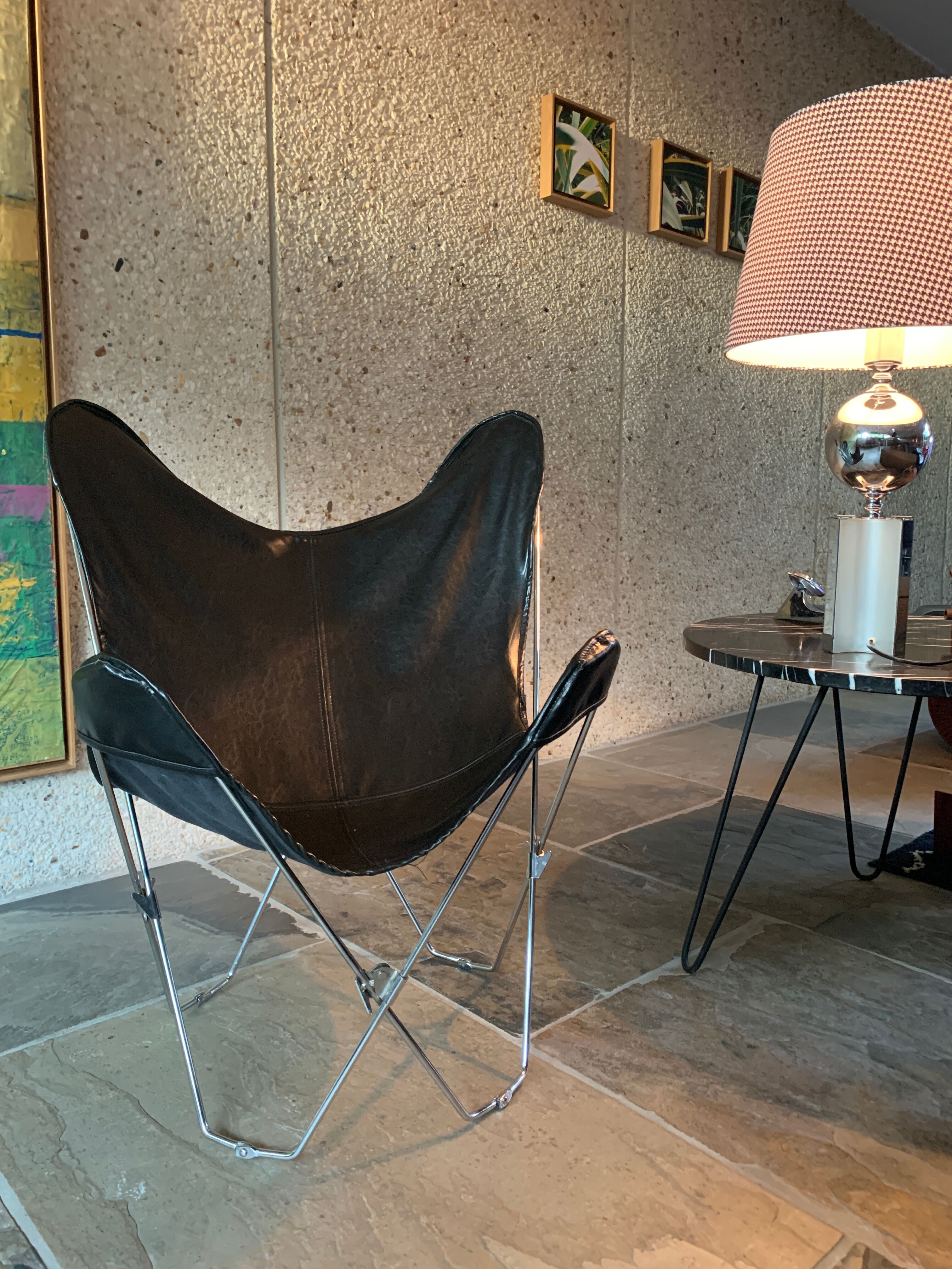 Folding chair style aa stainless steel and imitation leather