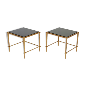 Paire tables d’appoint fer doré laque noire Maison Ramsay 1950