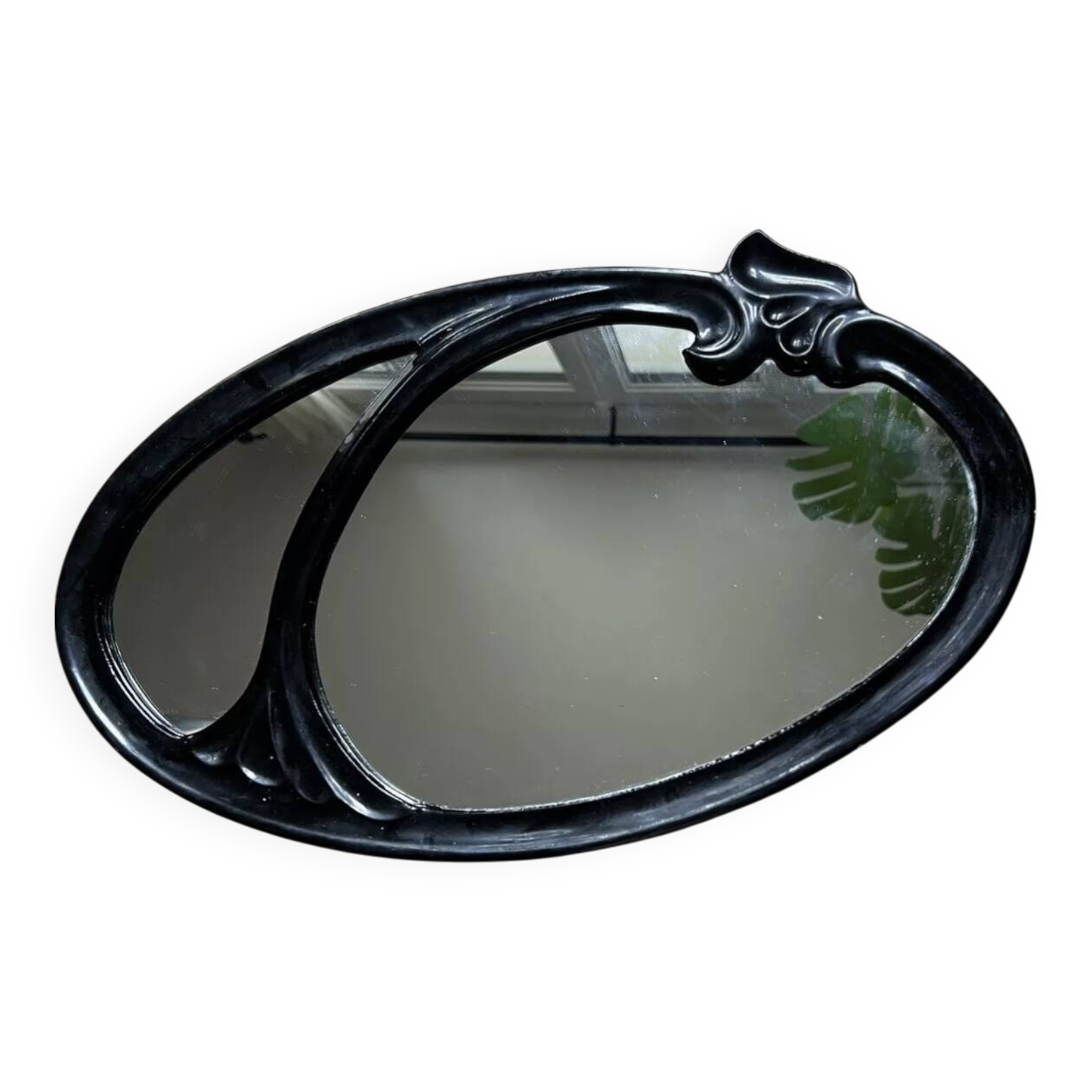 Oval cast steel mirror with Art Nouveau decor